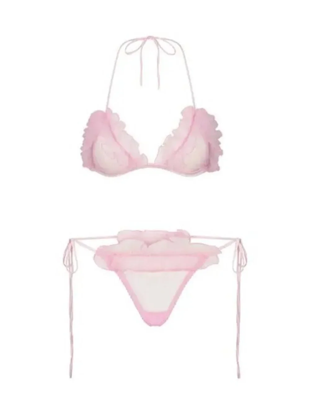 SKIMS Embroidered Tulle Triangle Bralette & Tie Side Thong Set | Bubble Gum | 2X